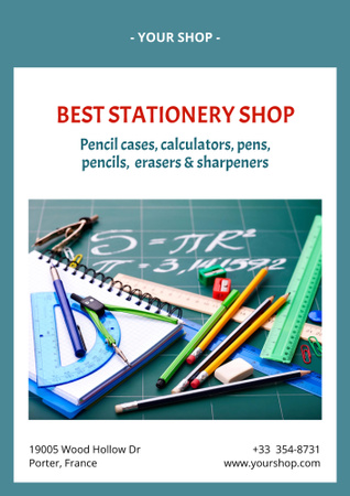 Stationery Shop Ad on Blue Poster B2 Design Template