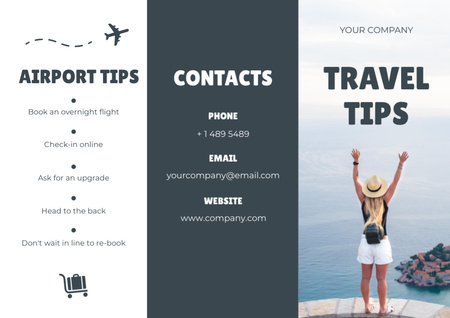 Tips for Tourists with Woman on Sea Coast Brochure – шаблон для дизайна
