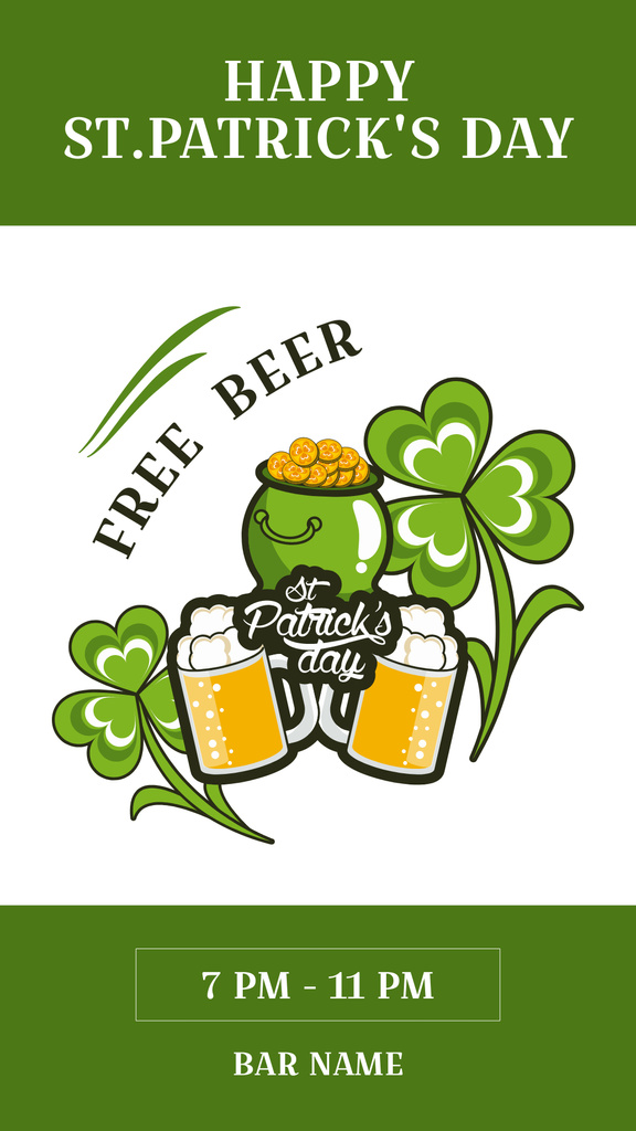 St. Patrick's Day Party with Free Beer Instagram Story Design Template