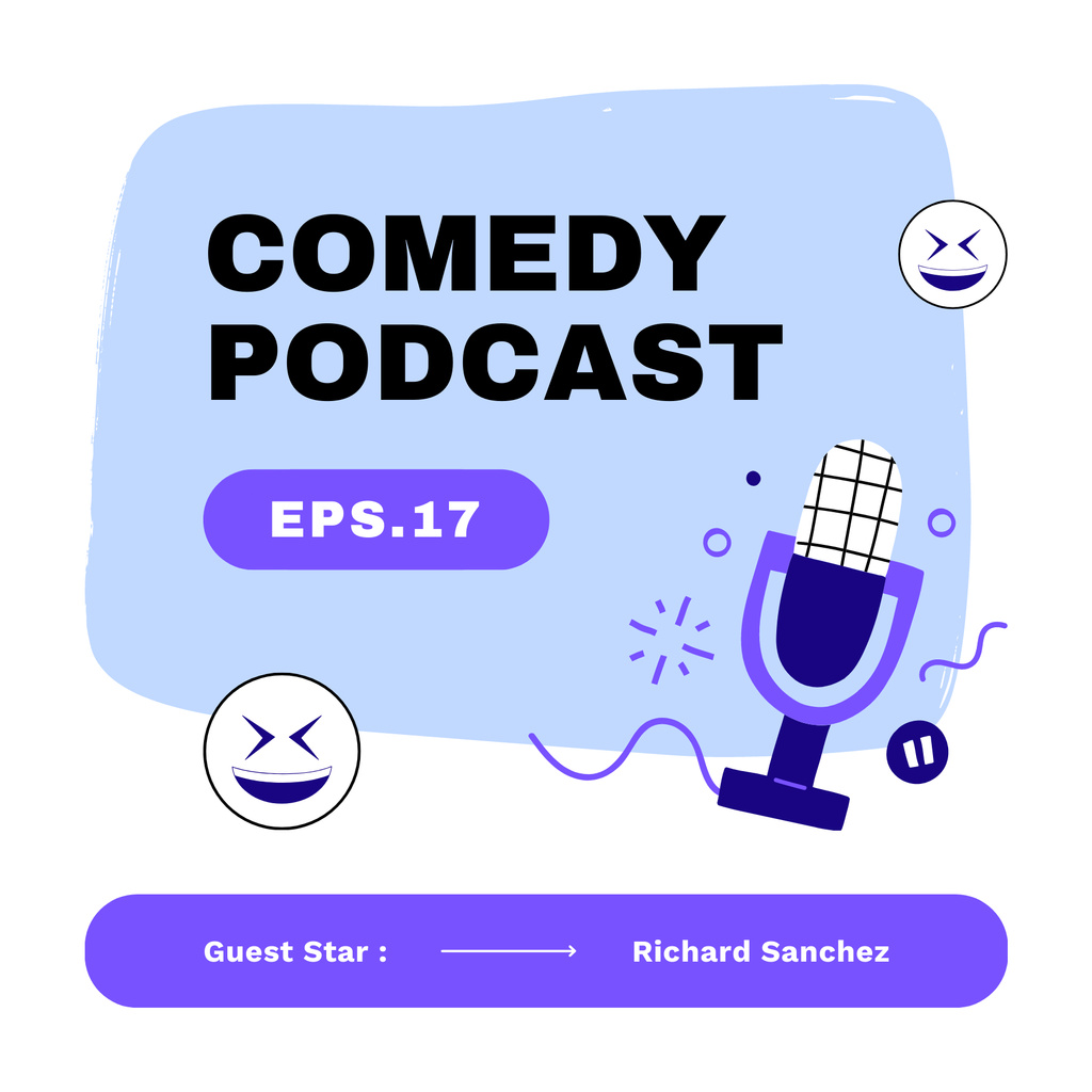 Comedy Episode Ad with Creative Illustration of Microphone Podcast Coverデザインテンプレート