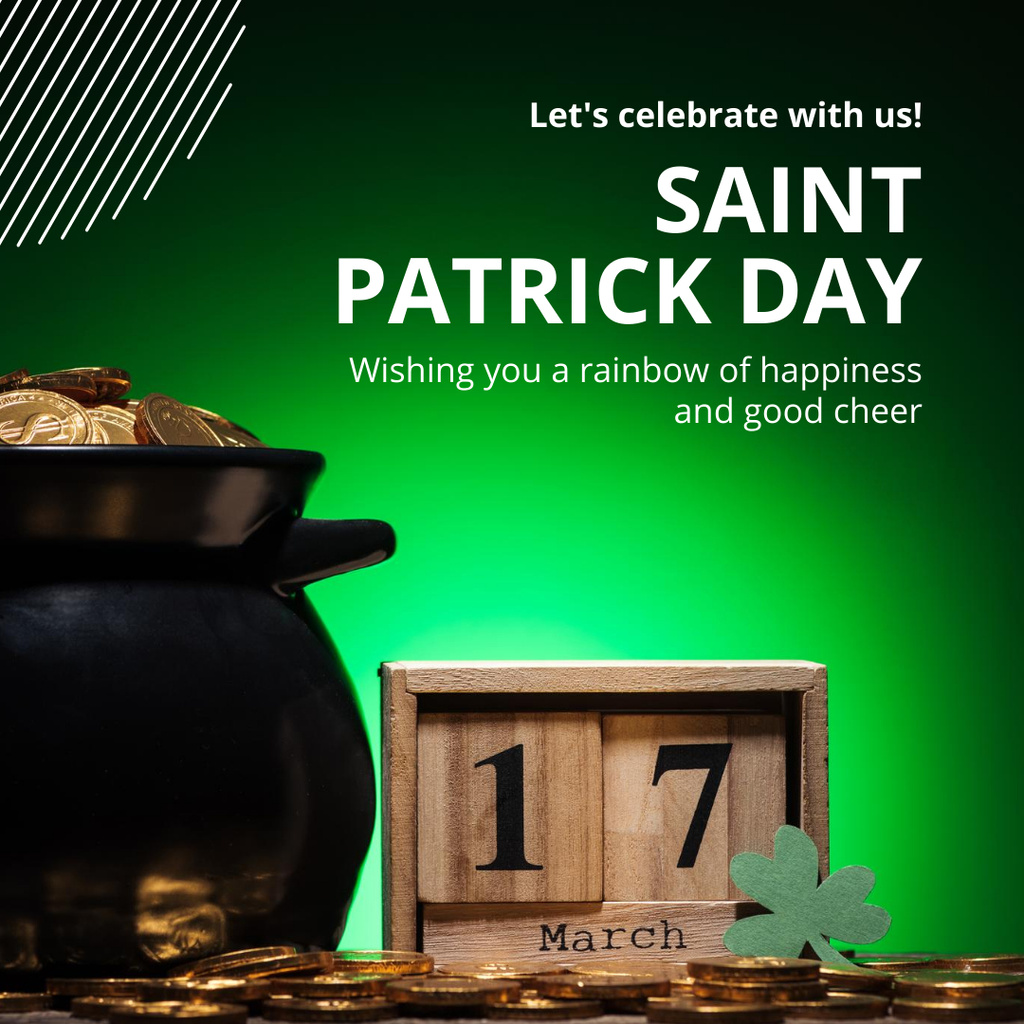 Template di design Happy St. Patrick's Day with Pot of Gold Instagram
