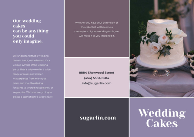 Wedding Cakes Offer in Purple Brochure Πρότυπο σχεδίασης