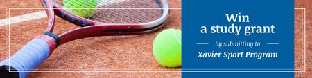 Study Grant Ad with Tennis Racket Twitter tervezősablon