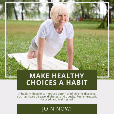 Healthy Lifestyle For Seniors With Exercising Animated Post Design Template