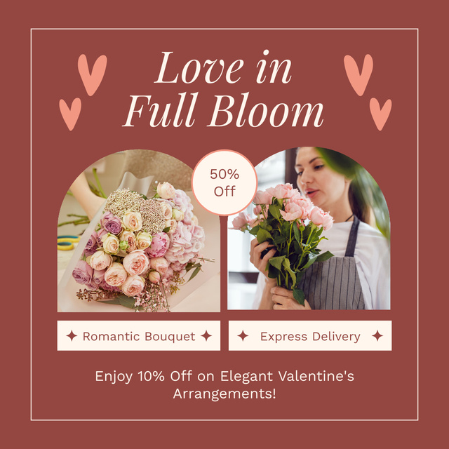 Special Bouquet With Discounts And Express Delivery Due Valentine's Day Instagram AD – шаблон для дизайна