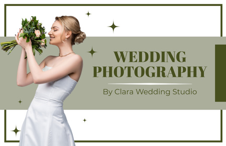 Designvorlage Dienstleistungen eines Fotostudios für Hochzeitsfotoshootings für Business Card 85x55mm