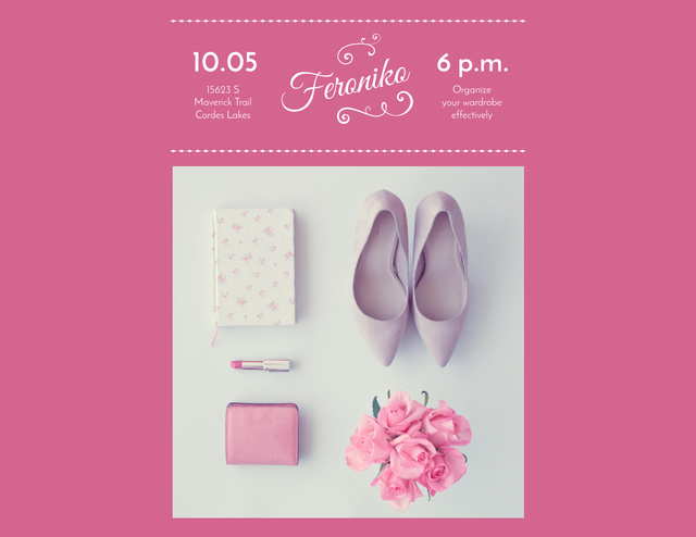 Designvorlage Fashion Event Announcement with Accessories for Woman für Flyer 8.5x11in Horizontal