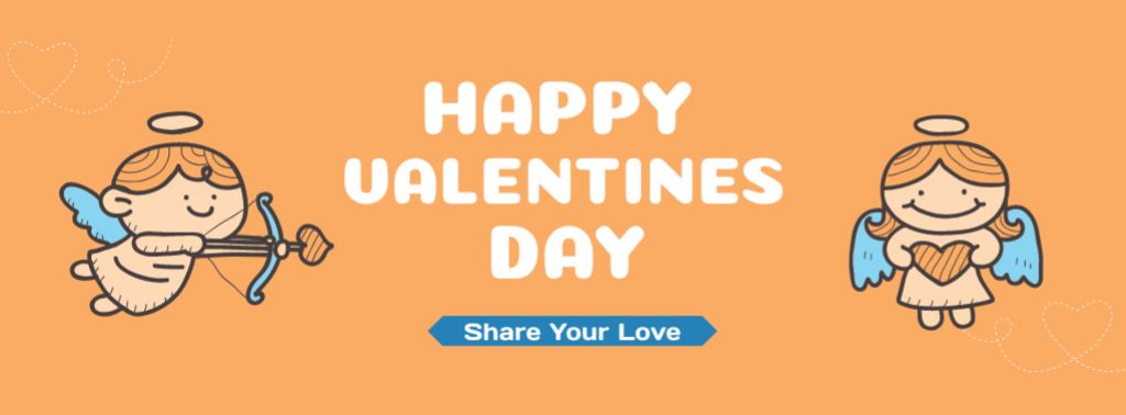Happy Valentine's Day Greeting with Cute Cupids Facebook cover – шаблон для дизайна