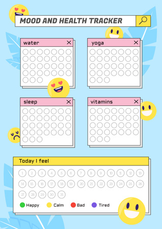 Mood and Health Tracker with Emoticons Schedule Planner Design Template