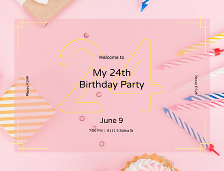 Plantilla de diseño de Birthday Celebration Announcement With Candles And Cupcakes Postcard 4.2x5.5in 