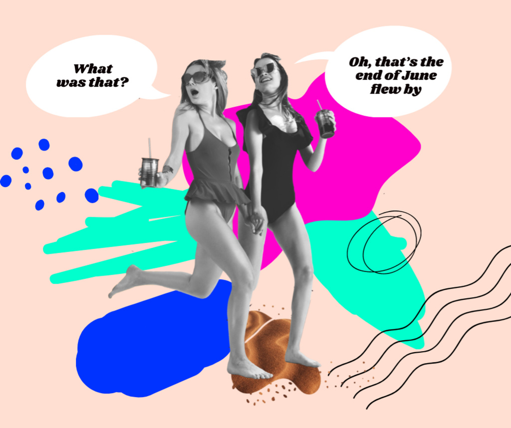 Funny Young Girls in Swimsuits holding Summer Cocktails Facebook Tasarım Şablonu