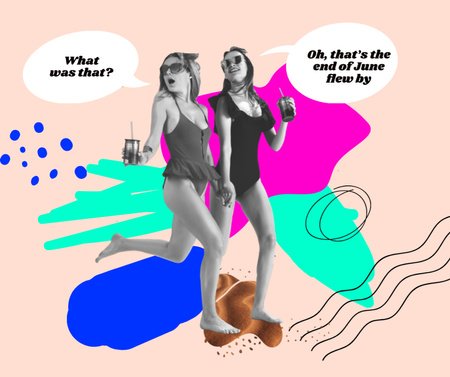 Ontwerpsjabloon van Facebook van grappige jonge meisjes in zwemkleding houden zomer cocktails