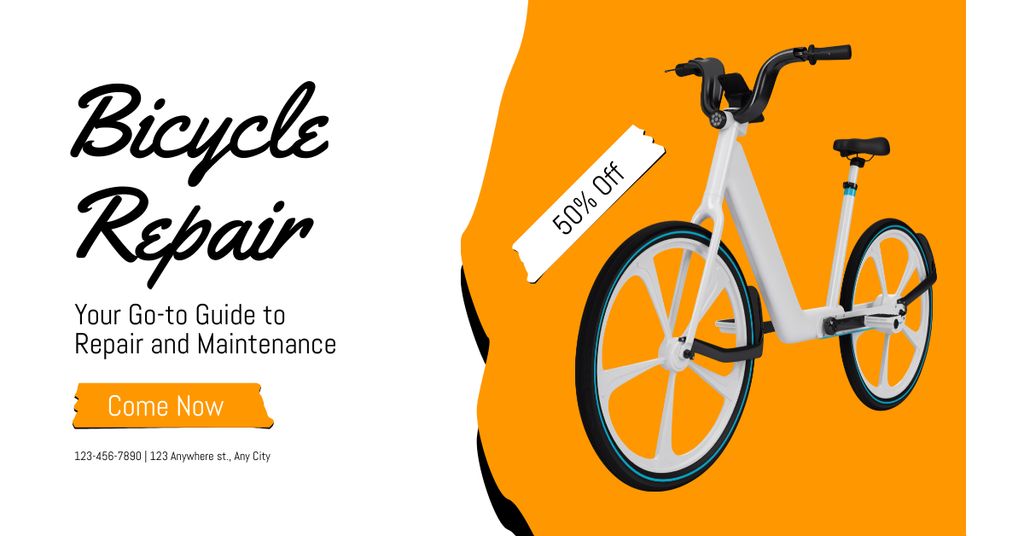 Ontwerpsjabloon van Facebook AD van Bicycles Repair Offer on White and Orange