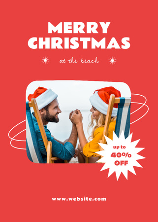 Christmas in July And Vacation At Beach With Discount Postcard 5x7in Vertical Design Template