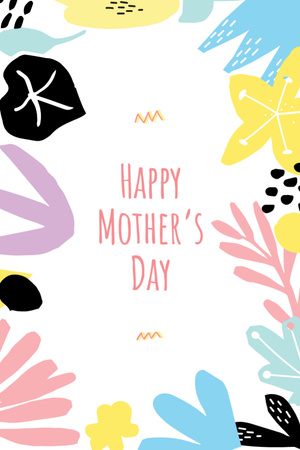 Plantilla de diseño de Saludo del día de la madre en marco floral dibujado Postcard 4x6in Vertical 