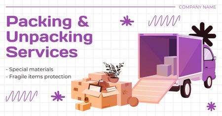 Platilla de diseño Offer of Packing and Unpacking Services with Boxes near Truck Facebook AD