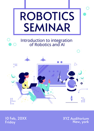 Technology Seminar Announcement with Robot Invitation Design Template
