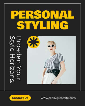 Anúncio de serviços de estilo pessoal em preto Instagram Post Vertical Modelo de Design