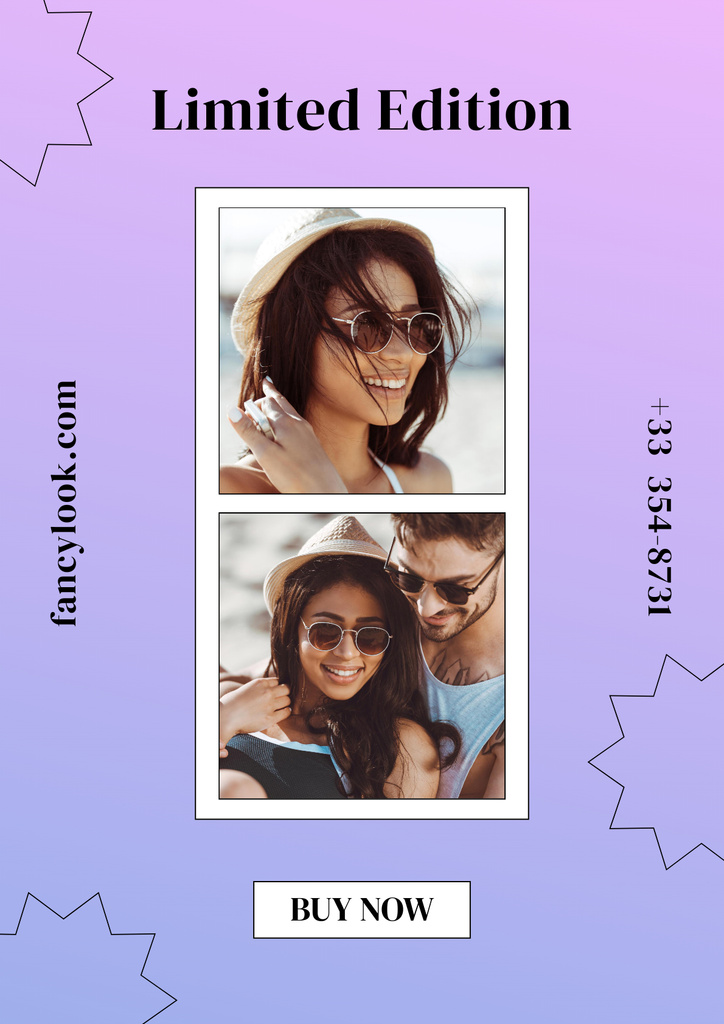 Couple in Summer Sunglasses Poster Πρότυπο σχεδίασης