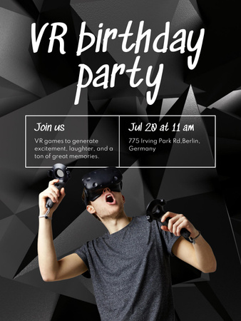 Virtual Birthday Party Invitation on Black Poster US Design Template