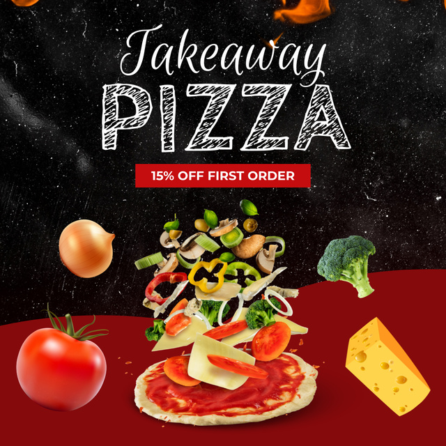 Takeaway Pizza With Toppings And Discount Animated Post Šablona návrhu