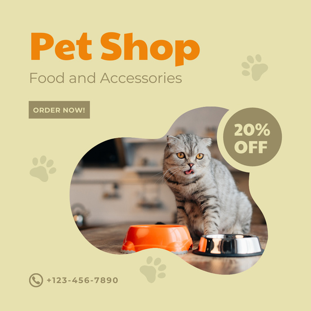Pet Shop Ad with Food For Cat Instagram Design Template