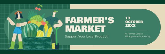 Farmers Market with Farmers and Vegetables Twitter Design Template