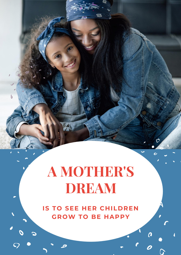Happy Mother Hugging Daughter In Blue Postcard A6 Vertical Tasarım Şablonu