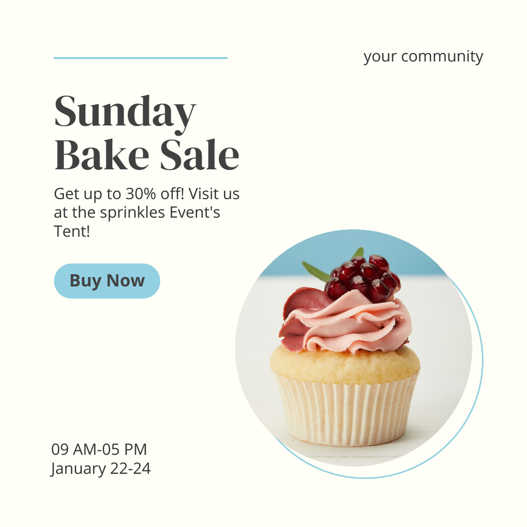 Confectionery Sale Announcement With Yummy Cupcake Instagramデザインテンプレート