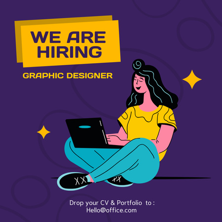 Vacancy Ad with Woman Working on Laptop Instagram Design Template