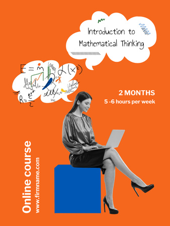 Reklama na matematické kurzy se ženou pomocí notebooku Poster US Šablona návrhu