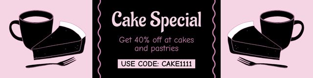 Special Promo Code Offer with Cake and Coffee Twitter Design Template