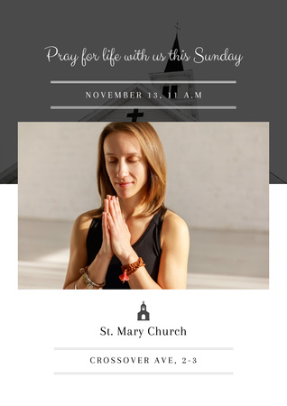 Convite para igreja com mulher que reza Poster Modelo de Design