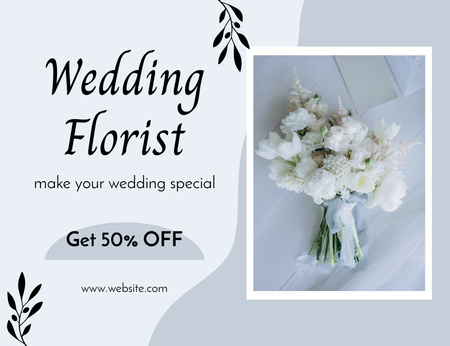 Platilla de diseño Wedding Florist Offer with Bouquet of Fragrant Flowers Thank You Card 5.5x4in Horizontal