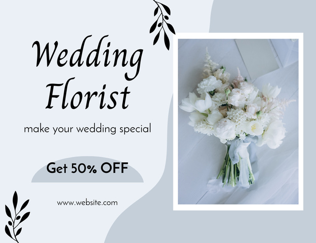 Wedding Florist Services Promo with Bouquet of Fragrant Flowers Thank You Card 5.5x4in Horizontal Design Template