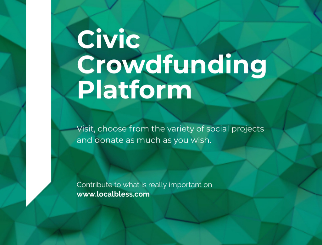 Ontwerpsjabloon van Postcard 4.2x5.5in van Crowdfunding Platform With Geometrical Green Pattern