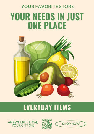 Food Set For Everyday In Grocery Poster Design Template