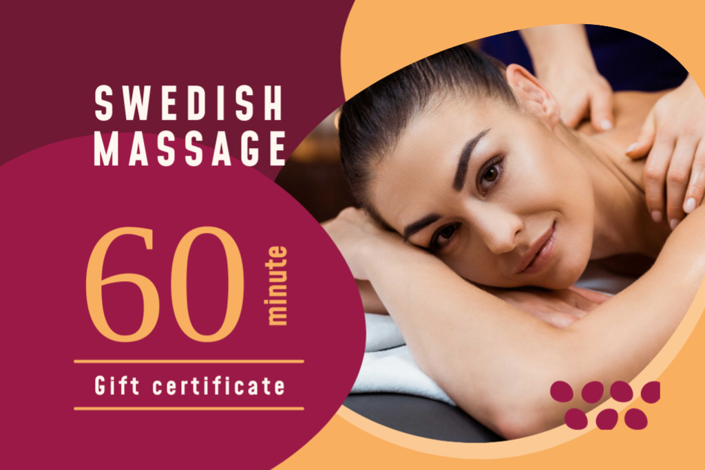 Swedish Massage Therapy Offer with Woman at Spa Gift Certificate Šablona návrhu