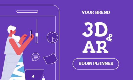 3D and Augmented Reality Room Planner Business Card 91x55mm – шаблон для дизайна