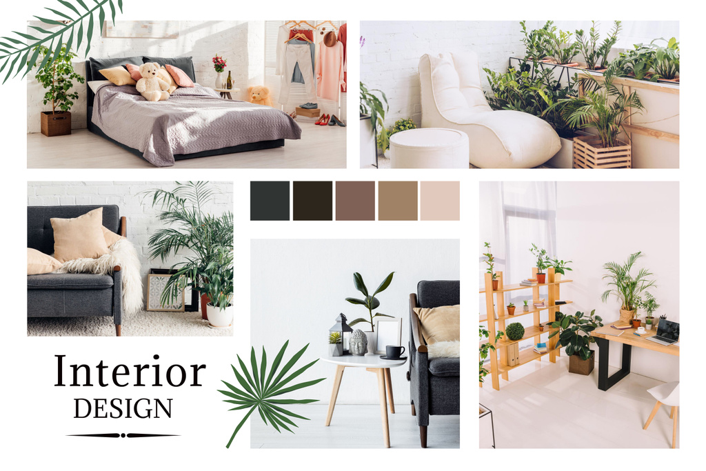 Interior Designs with Natural Materials and Plants Mood Board Πρότυπο σχεδίασης