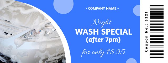 Special Night Wash Offer on Blue Background Coupon Modelo de Design