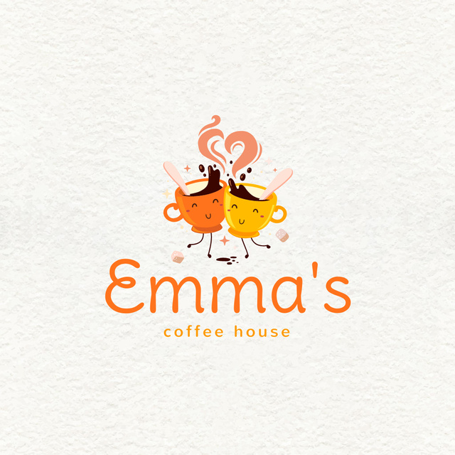 Cafe Ad with Cute Coffee Cups Logo Design Template
