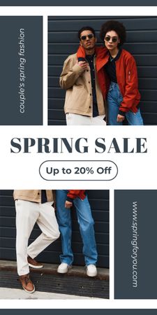 Spring Sale Collage with Stylish African American Couple Graphic Design Template