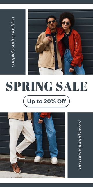 Spring Sale Collage with Stylish African American Couple Graphicデザインテンプレート