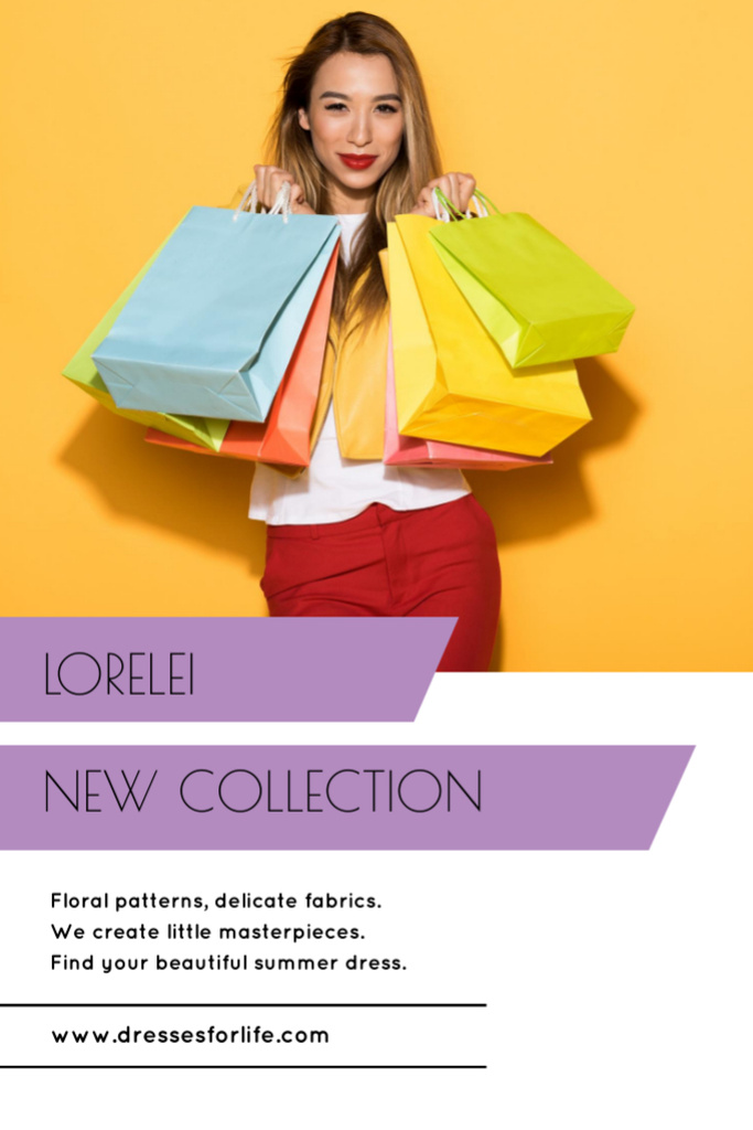 Fashion Ad with Woman holding Shopping Bags Flyer 4x6in Design Template