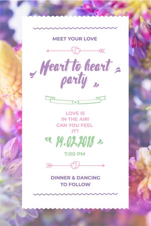 Party Invitation with Purple Flowers Tumblr Design Template