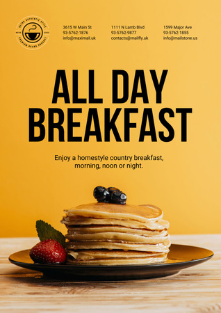 Breakfast Offer with Sweet Pancakes in Orange Poster Design Template