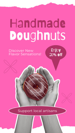 Специальное предложение «Пончики ручной работы» в розовом цвете Instagram Story – шаблон для дизайна