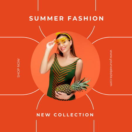Summer Fashion New Collection Sale Ad in Orange Instagram Tasarım Şablonu