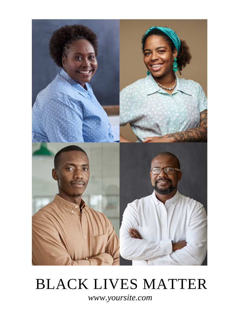 Black Lives Matter Slogan with Smiling African American People in Collage Poster 36x48in – шаблон для дизайну